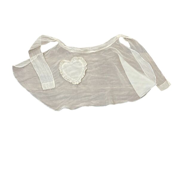 Vintage 1970s Sheer Peach Organza Kitchen Apron One Size Heart Pocket Handmade - Picture 1 of 8